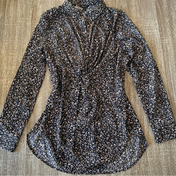 RW&Co Black Floral Front Knot Blouse Size L - Picture 1 of 8